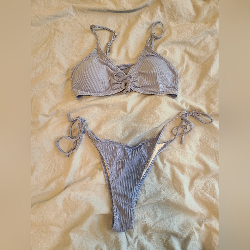 Small blue high waisted cheeky bikini